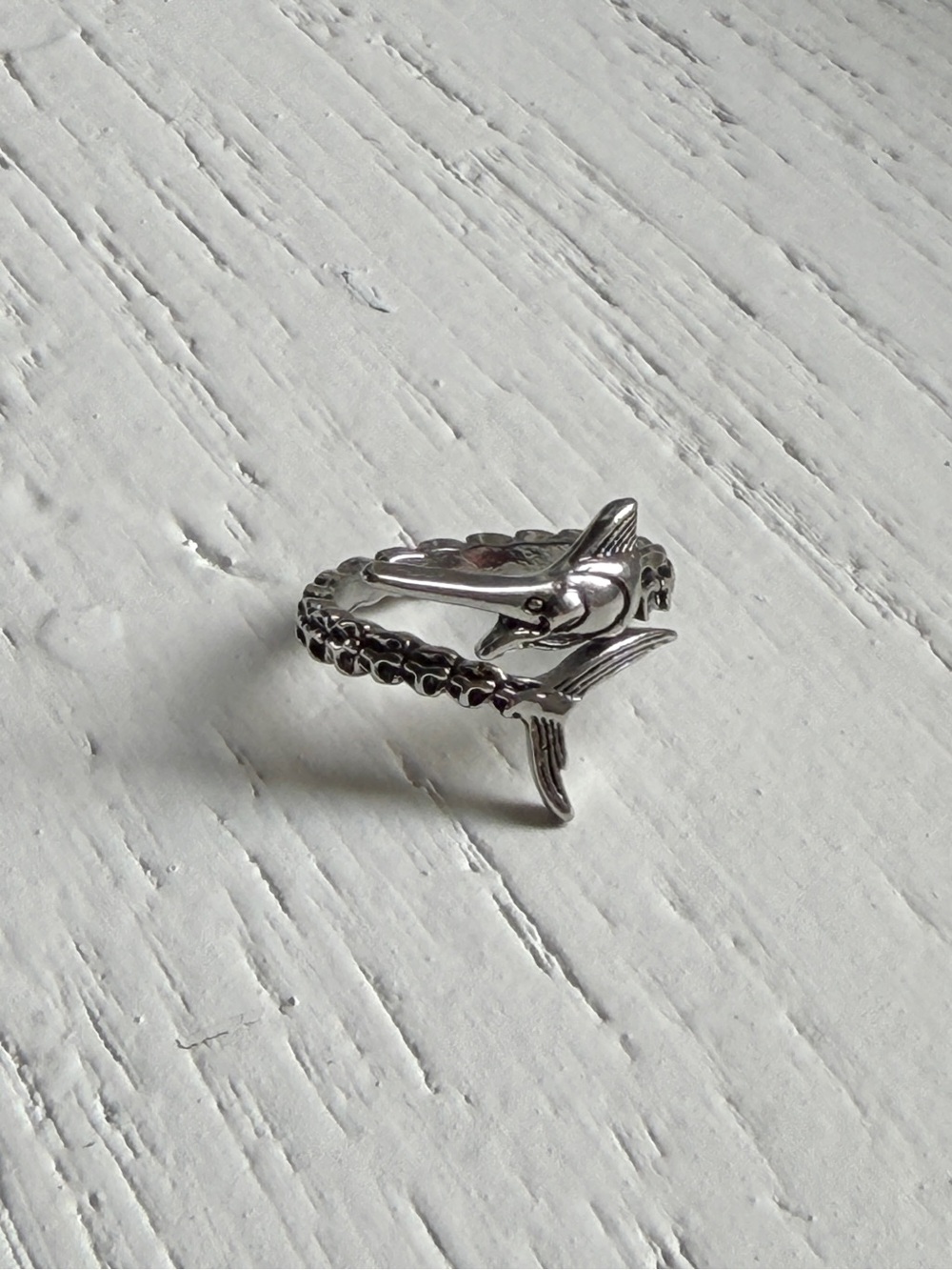 Silver fish bone Skelton ring